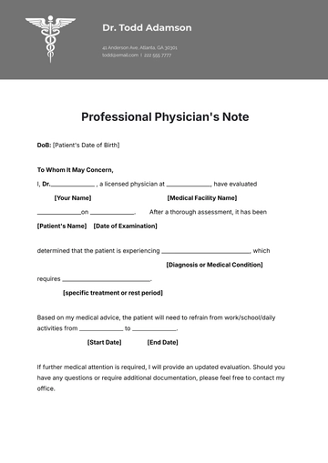 Free Professional Physician's Note Template to Edit Online | Template.net