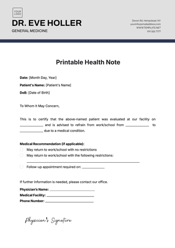 Free Printable Health Note Template to Edit Online | Template.net