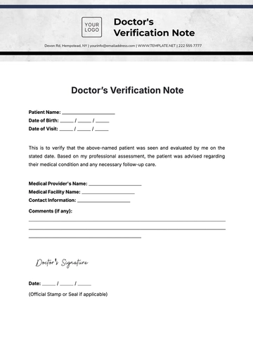 Free Doctors Verification Note Template to Edit Online | Template.net