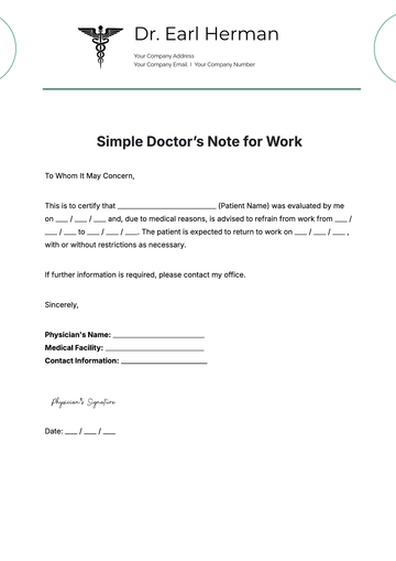 Simple Doctors Note for Work Template - Edit Online & Download