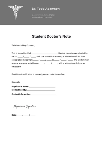 Free Student Doctors Note Template to Edit Online | Template.net