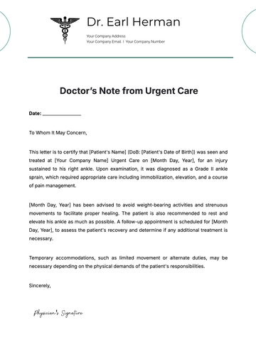 Free Doctors Note from Urgent Care Template to Edit Online | Template.net