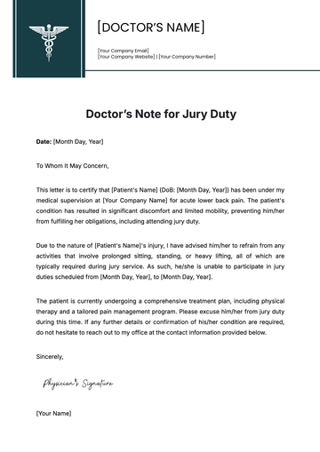 Free Doctors Note for Jury Duty Template to Edit Online | Template.net