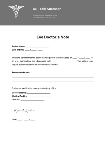 Free Eye Doctors Note Template to Edit Online | Template.net