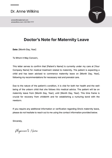 Free Doctors Note for Maternity Leave Template to Edit Online | Template.net