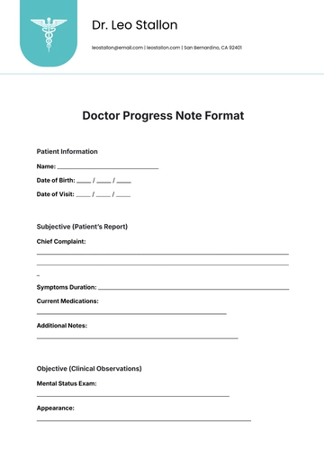 Free Doctor Progress Note Format Template to Edit Online | Template.net