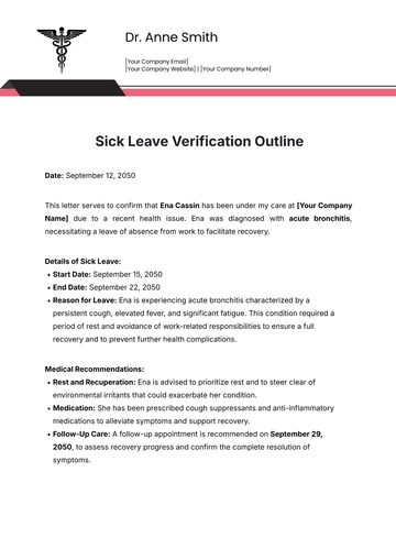 Free Sick Leave Verification Outline Template to Edit Online | Template.net
