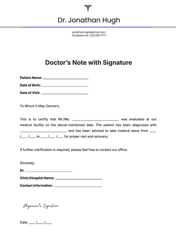 Free Doctors Note with Signature Template to Edit Online | Template.net