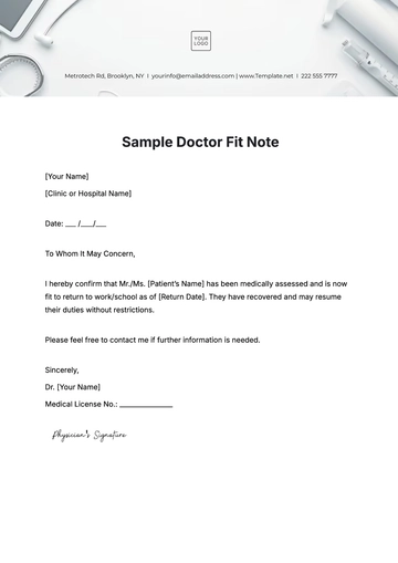 Free Sample Doctor Fit Note Template to Edit Online | Template.net