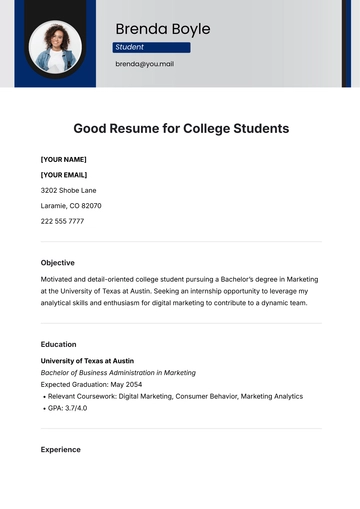 Free Good Resume Template for College Students to Edit Online