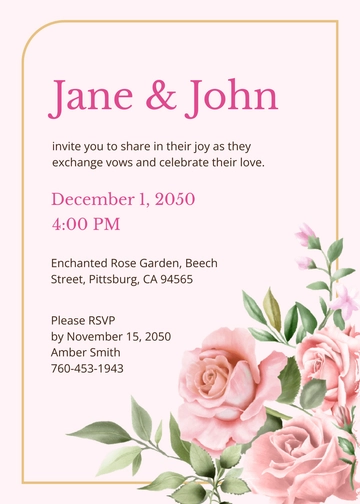 Free Pink Wedding Card Template to Edit Online