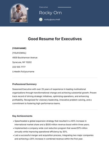 Free Good Resume Template for Executives to Edit Online