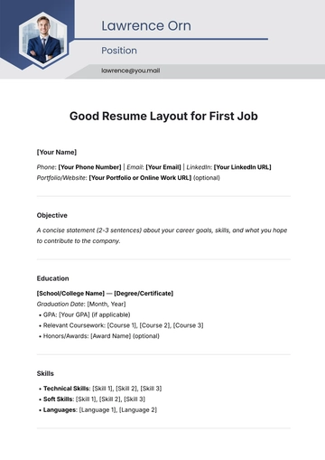 Free Good Resume Layout for First Job Template to Edit Online