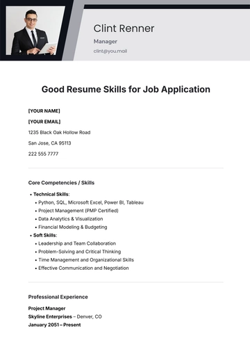 Free Good Resume Skills for Job Application Template to Edit Online