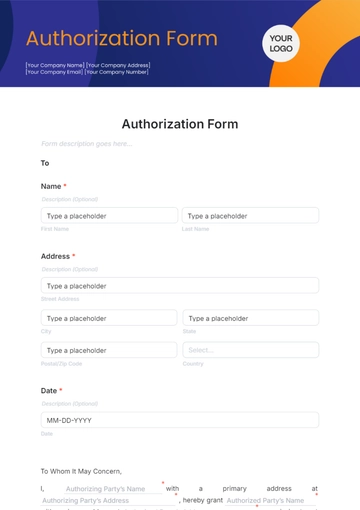 Free Authorization Form Template to Edit Online