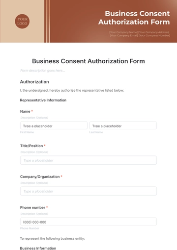 Free Business Consent Authorization Form Template to Edit Online