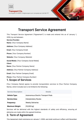 Free Transport Service Agreement Template to Edit Online