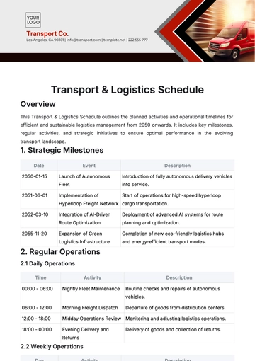 Free Transport %26 Logistics Schedule Template to Edit Online