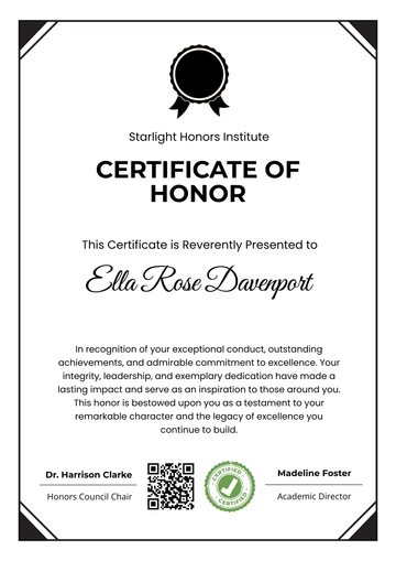 Free Certificate of Honor Template to Edit Online