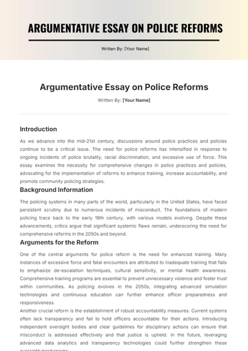 Free Argumentative Essay on Police Reforms Template to Edit Online