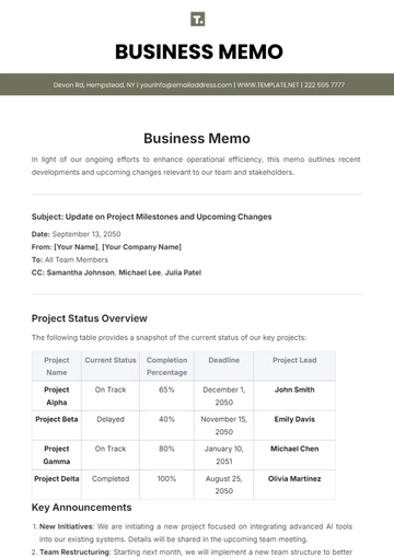 Free Business Memo Template to Edit Online