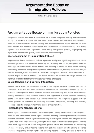Free Argumentative Essay  on Immigration Policies Template to Edit Online