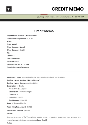 Free Credit Memo Template to Edit Online
