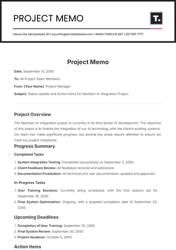 Free Project Memo Template to Edit Online