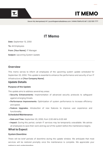 Free IT Memo Template to Edit Online