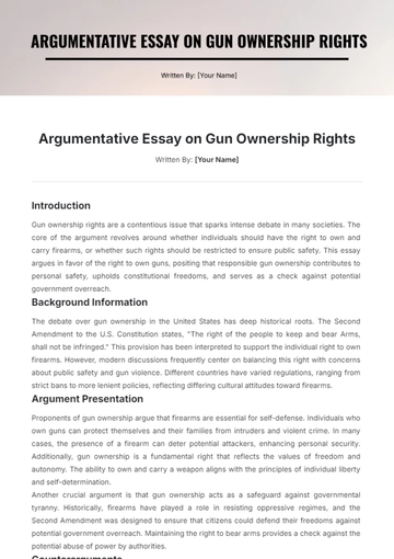 Free Argumentative Essay on Gun Ownership Rights Template to Edit Online