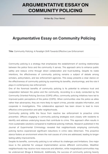 Free Argumentative Essay on Community Policing Template to Edit Online