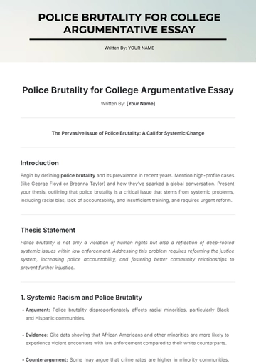 Free Police Brutality for College Argumentative Essay Template to Edit Online