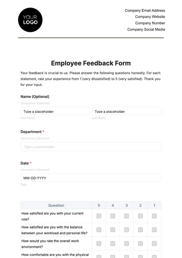 Free Employee Feedback Form Template to Edit Online