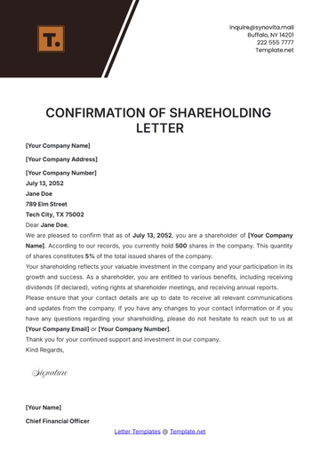 Free Confirmation of Shareholding Letter Template to Edit Online