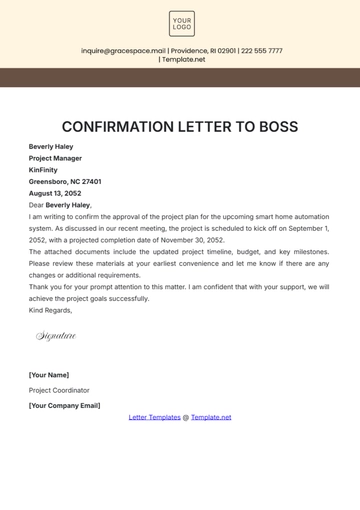 Free Confirmation Letter to Boss Template to Edit Online