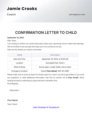Free Confirmation Letter to Child Template to Edit Online