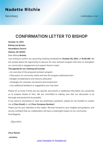 Free Confirmation Letter to Bishop Template to Edit Online