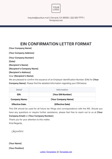 Free EIN Confirmation Letter Format Template to Edit Online