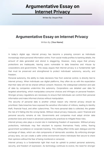 Free Argumentative Essay on Internet Privacy Template to Edit Online