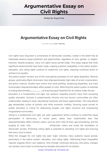 Free Argumentative Essay on Civil Rights Template to Edit Online