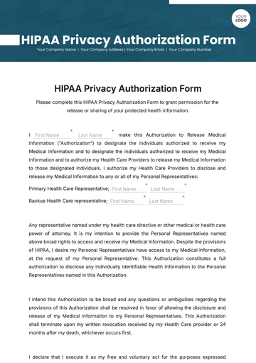 Free HIPAA Privacy Authorization Form Template to Edit Online