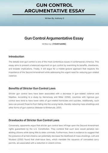 Free Gun Control Argumentative Essay Template to Edit Online