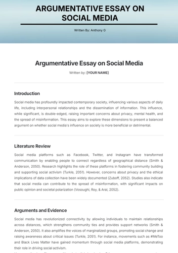 Free Argumentative Essay on Social Media Template to Edit Online