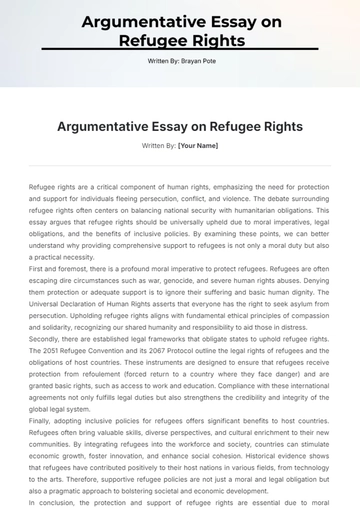 Free Argumentative Essay on Refugee Rights Template to Edit Online