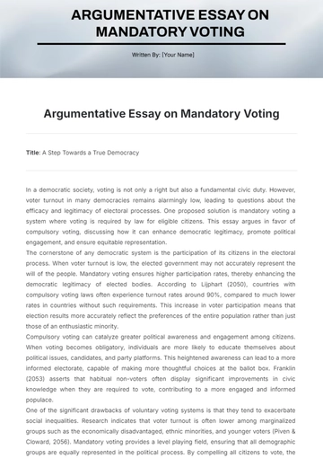 Free Argumentative Essay  on Mandatory Voting Template to Edit Online