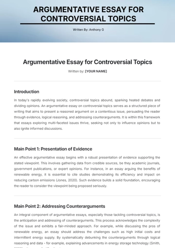 Free Argumentative Essay for Controversial Topics Template to Edit Online