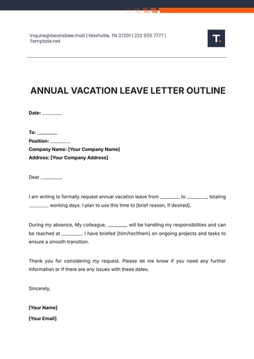 Free Annual Vacation Leave Letter Outline Template to Edit Online