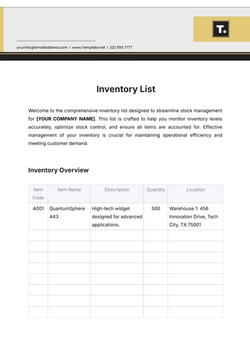 Free Inventory List Template to Edit Online