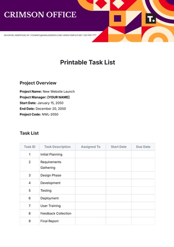 Free Printable Task List Template