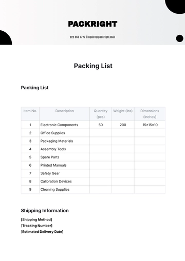 Free Packing List Template to Edit Online